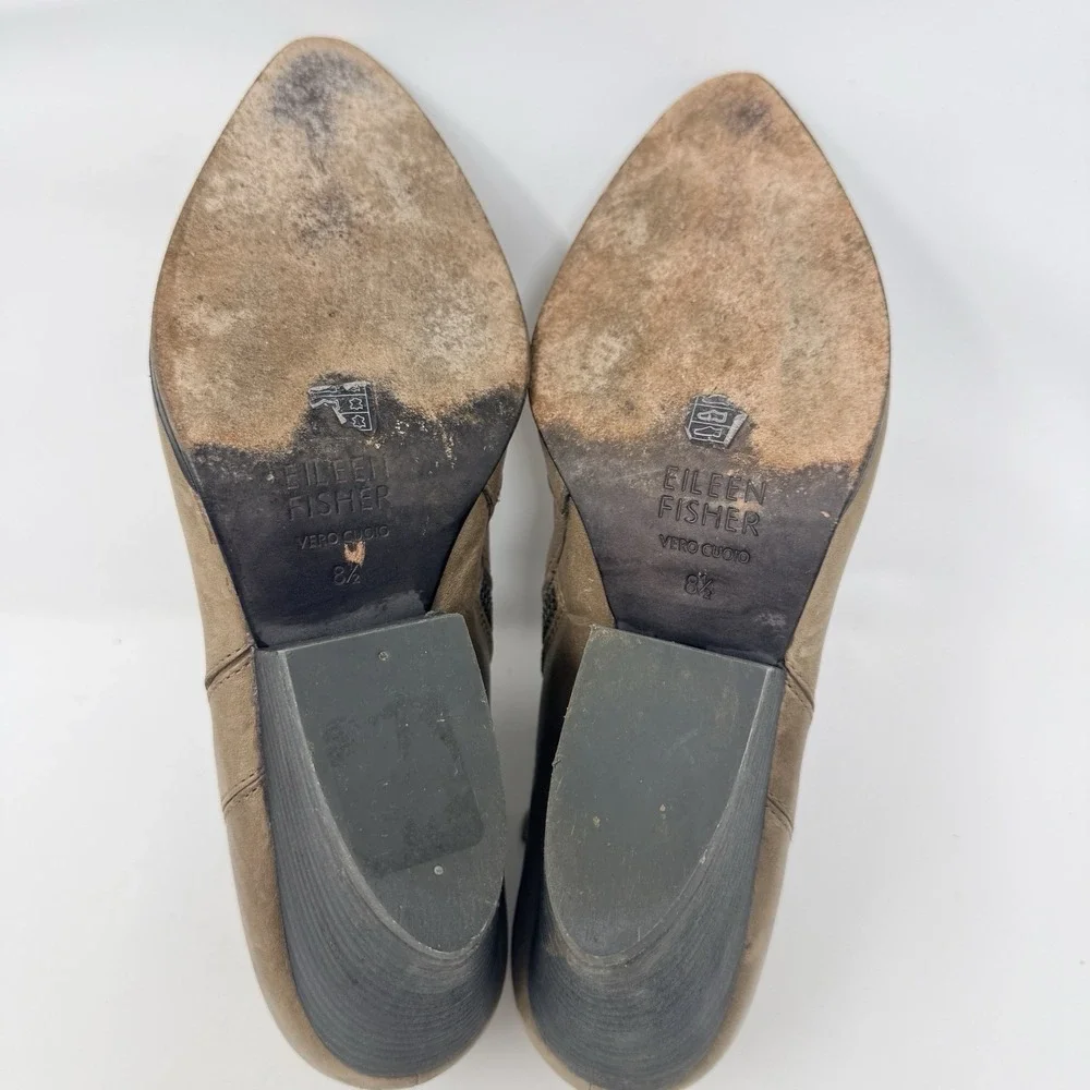 Eileen Fisher Ankle Boots 8.5 Dusk Trail Stacked‎ Heel Distressed Leather Zip